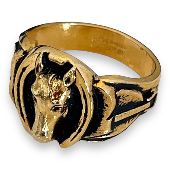 Vintage Clark and Coombs Ring Size 12 Horse & Horseshoe 18K Gold Plate Derby 14P - Picture 8 of 10